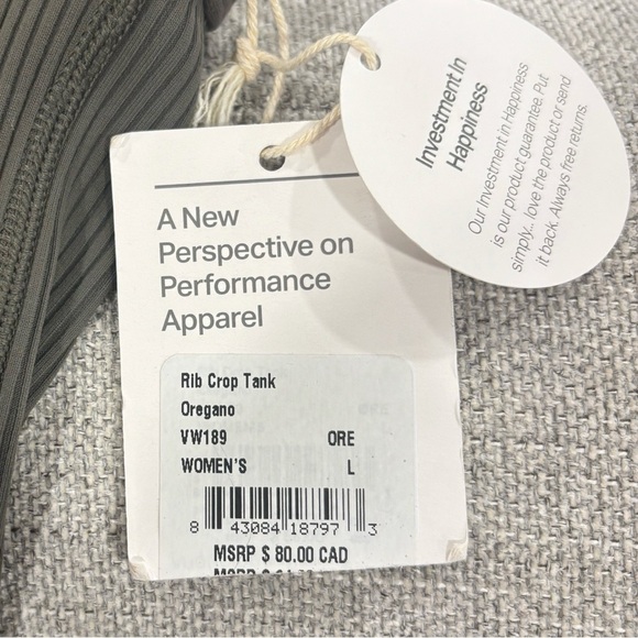 NWT Vuori Rib Crop Tank Top In Oregano Size Large - Picture 4 of 5